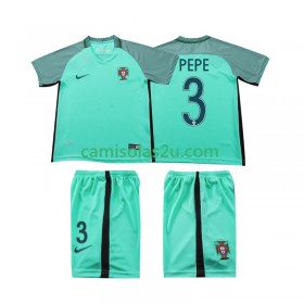 Camisolas de futebol Portugal PEPE 3 2016 Retro Criança Equipamento Alternativa Manga Curta